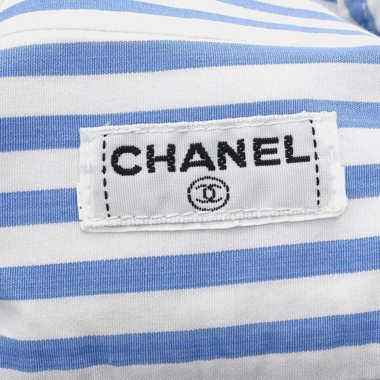 Pre Owned Chanel Blue Striped Button Front Shirt S