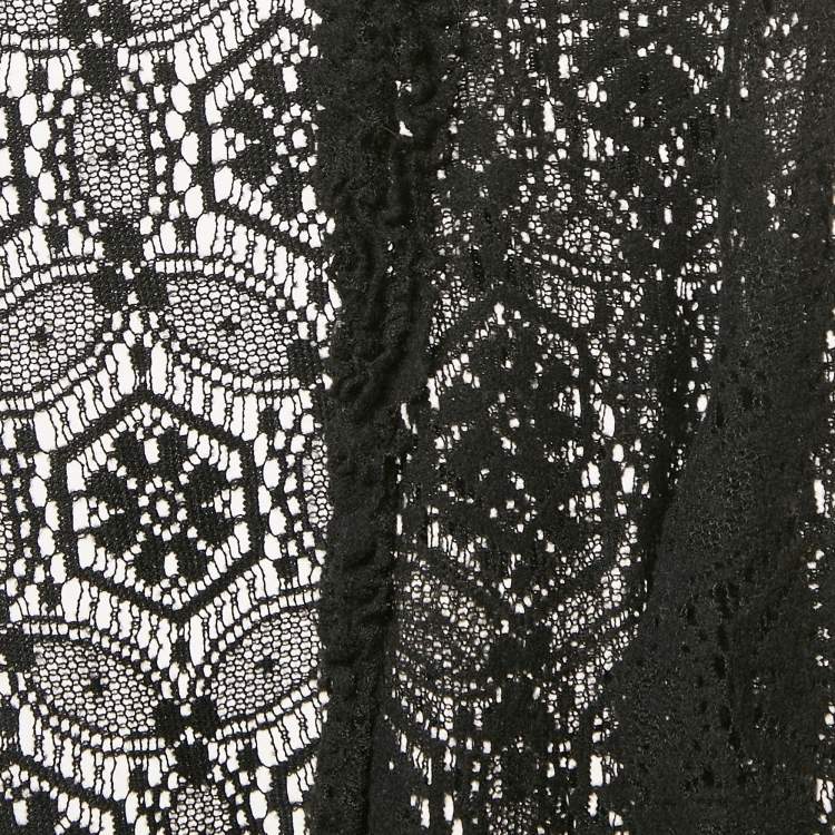 Pre Owned Chanel Black Lace Ruffled Open Front Cardigan M 
