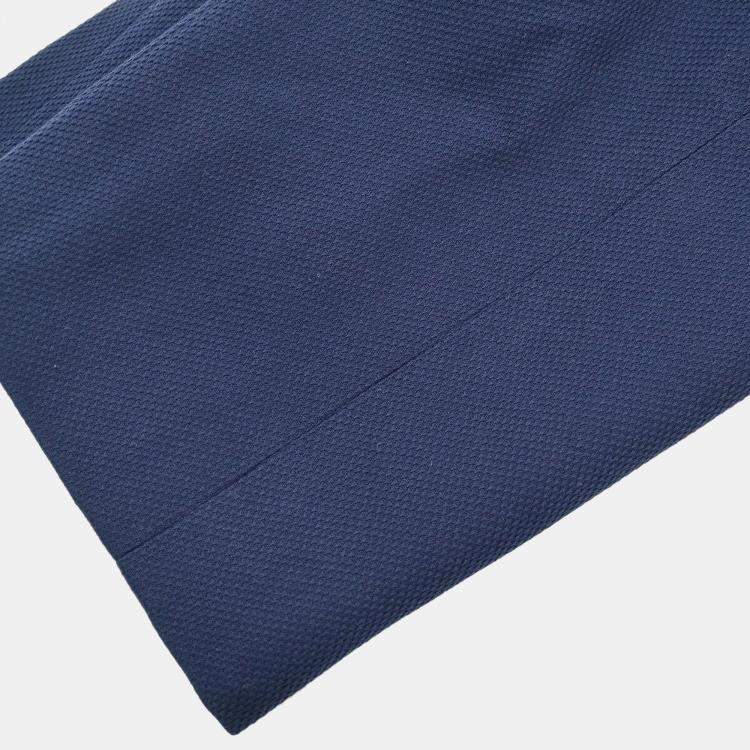 Pre Owned Chanel Navy Blue Collarless Jacket Skirt Suit Set Size 38