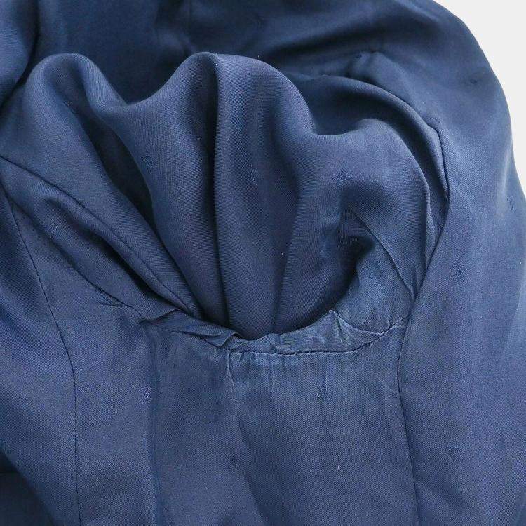 Pre Owned Chanel Navy Blue Collarless Jacket Skirt Suit Set Size 38