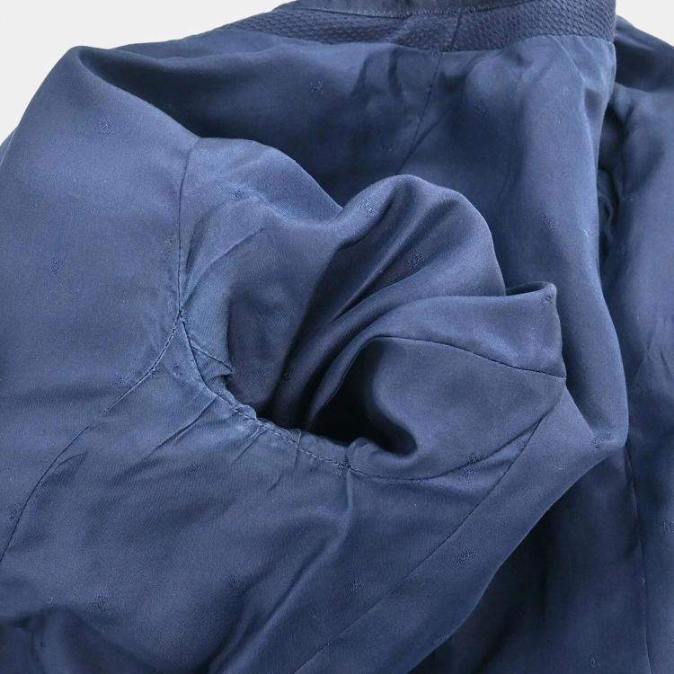 Pre Owned Chanel Navy Blue Collarless Jacket Skirt Suit Set Size 38