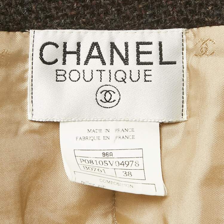 Pre Owned Chanel Beige Wool Contrast Detail Open Front Jacket M
