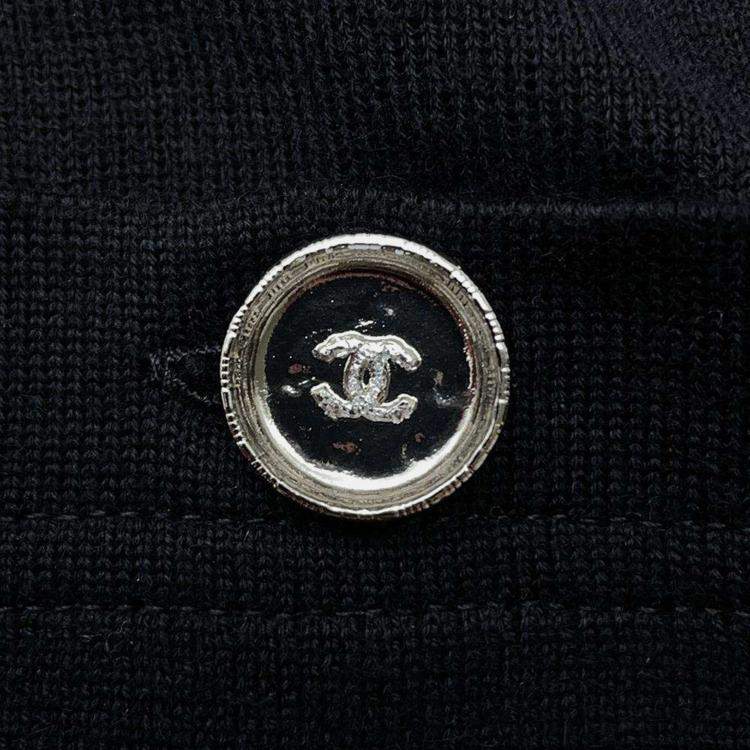 Pre Owned  Chanel Cc Logo Black Button Dress Size 36