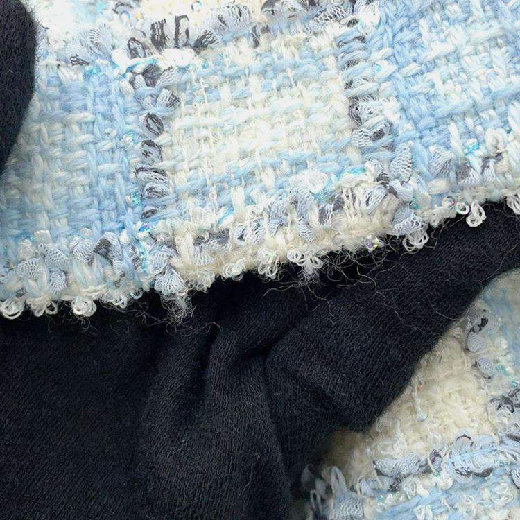 Pre Owned Chanel Tweed Jacket Light Blue Wool Size 34 