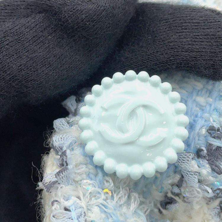 Pre Owned Chanel Tweed Jacket Light Blue Wool Size 34 