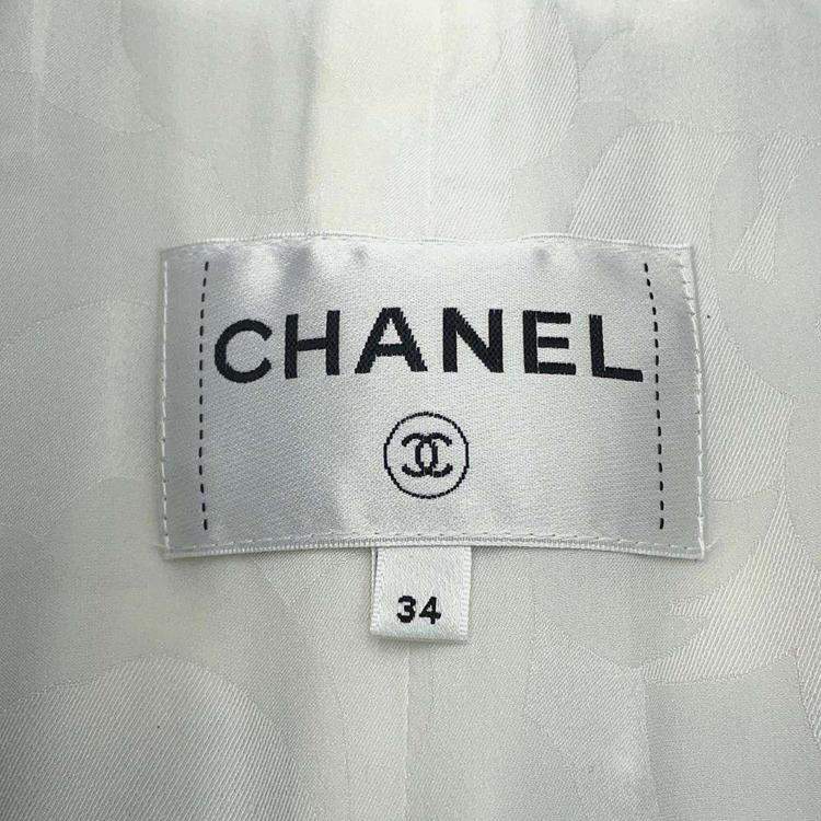 Pre Owned Chanel Tweed Jacket Light Blue Wool Size 34 