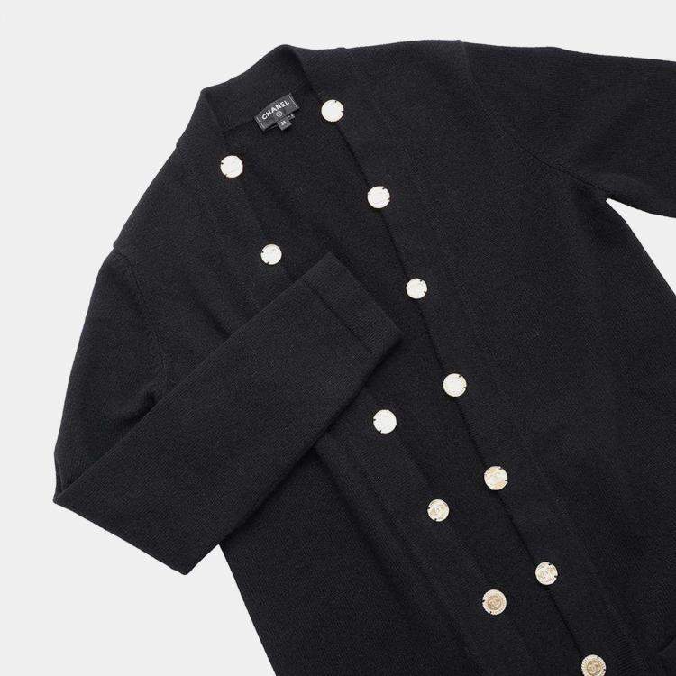 Pre Owned Chanel Long Black Knit Cardigan Size 36 