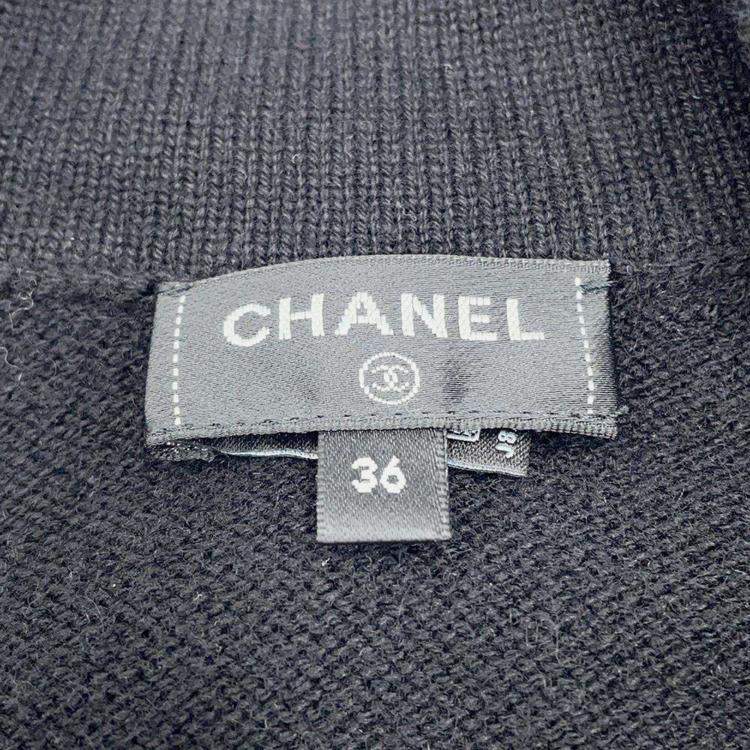 Pre Owned Chanel Long Black Knit Cardigan Size 36 