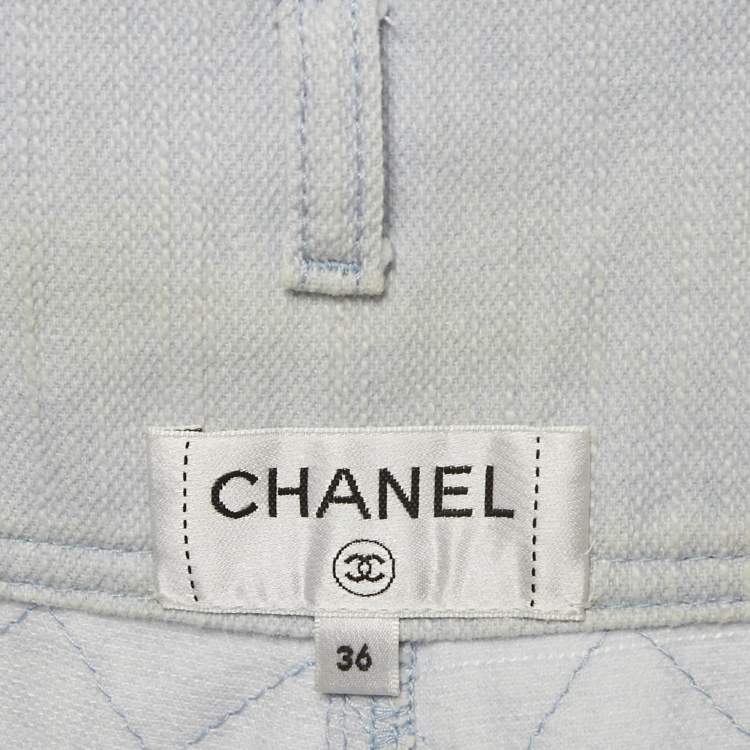 مملوكة مسبقًا Chanel Blue Diamond Embroidered Denim Folded Waist Jeans S Waist 27"