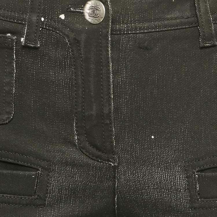 Pre Owned Chanel Black Start Print Denim High Rise Denim S Waist 26"