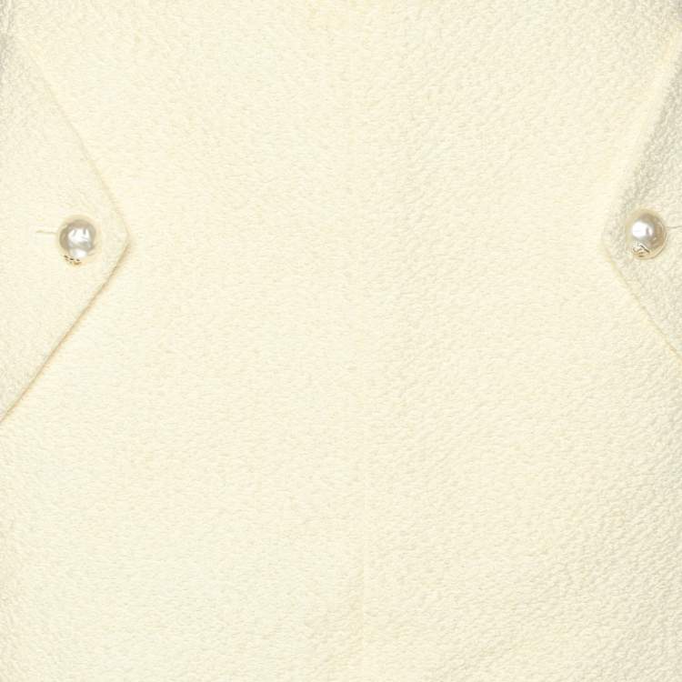 Pre Owned Chanel Cream Tweed Pearl Embellished Midi Skirt M