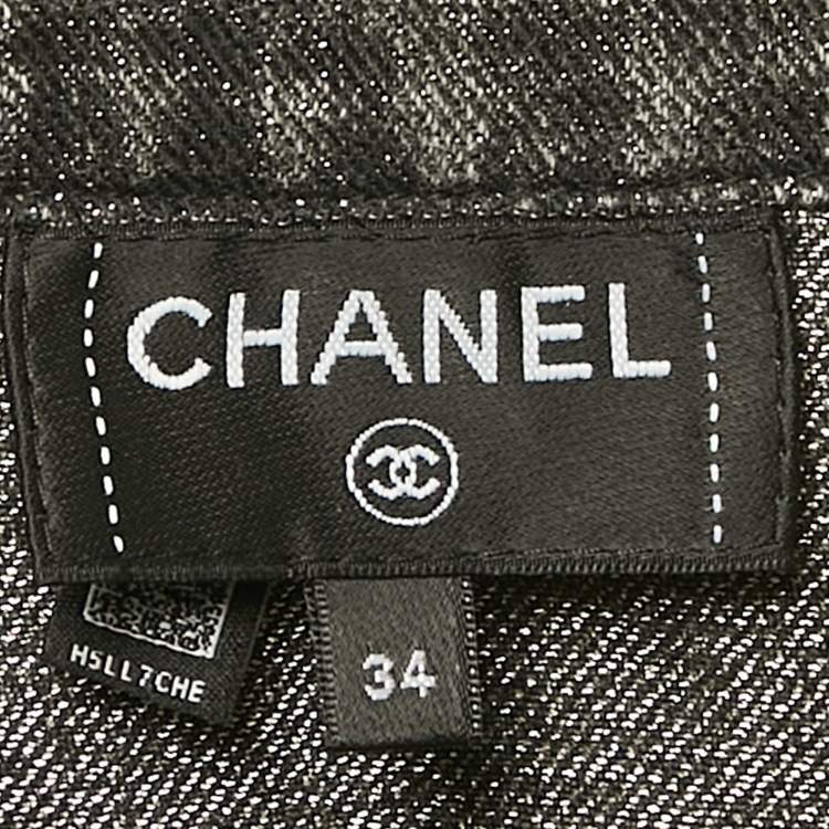Pre Owned Chanel Grey Logo Applique Denim Skirt S