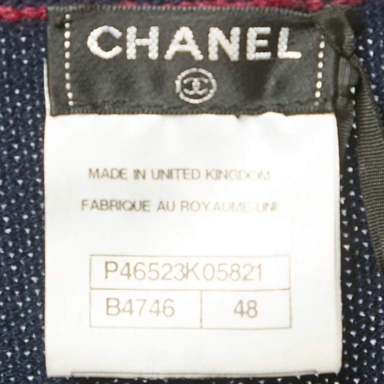 Pre Owned Chanel Navy Blue Cashmere Knit Long Cardigan XL