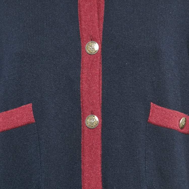 Pre Owned Chanel Navy Blue Cashmere Knit Long Cardigan XL