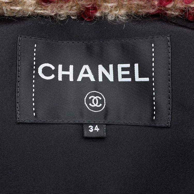 Pre Owned Chanel Red Beige Mohair Wool Tweed Vest Women Size 34