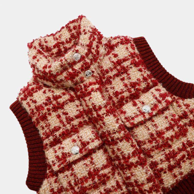 Pre Owned Chanel Red Beige Mohair Wool Tweed Vest Women Size 34