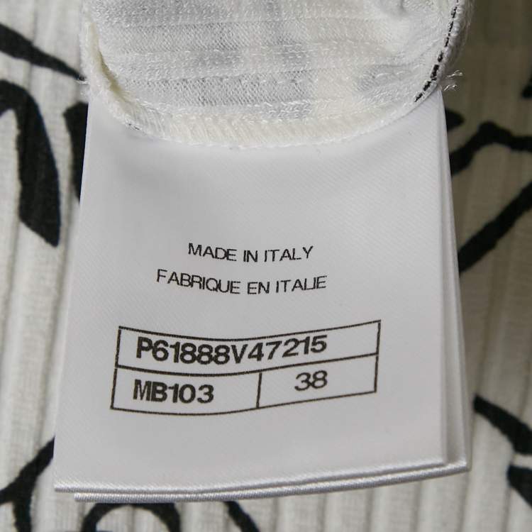 Pre Owned Chanel White Print Stretch Knit Top M