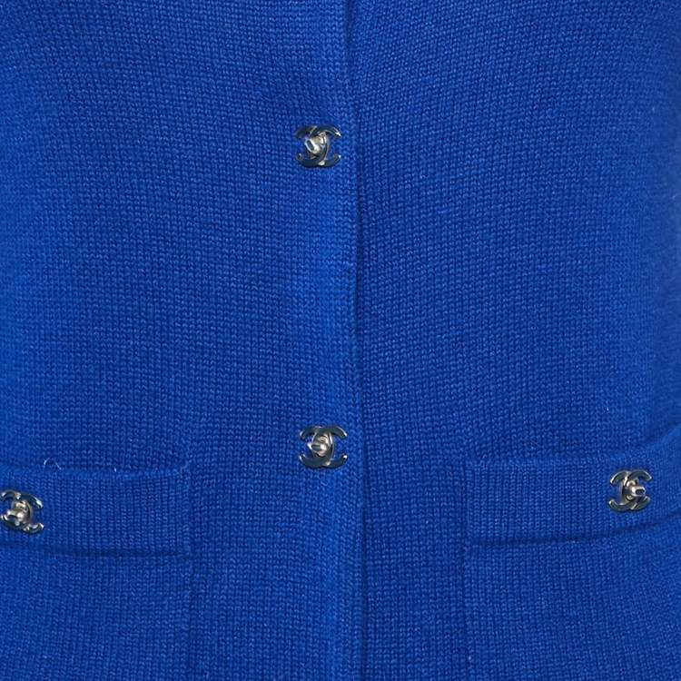 Pre Owned Chanel Blue Cashmere Buttoned Cardigan M