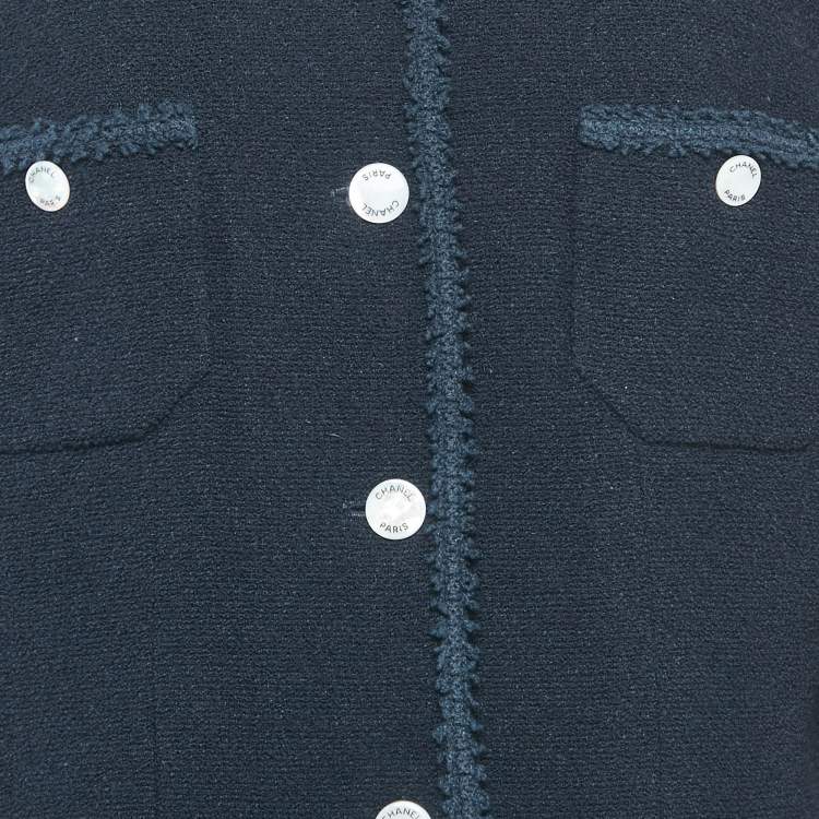Pre Owned Chanel Vintage Navy Blue Wool Buttoned Jacket L