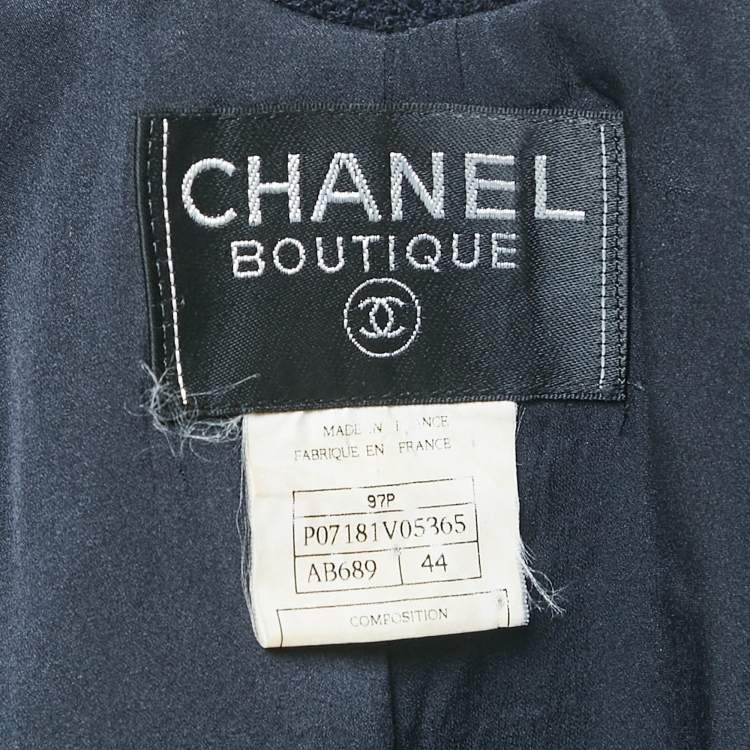 Pre Owned Chanel Vintage Navy Blue Wool Buttoned Jacket L