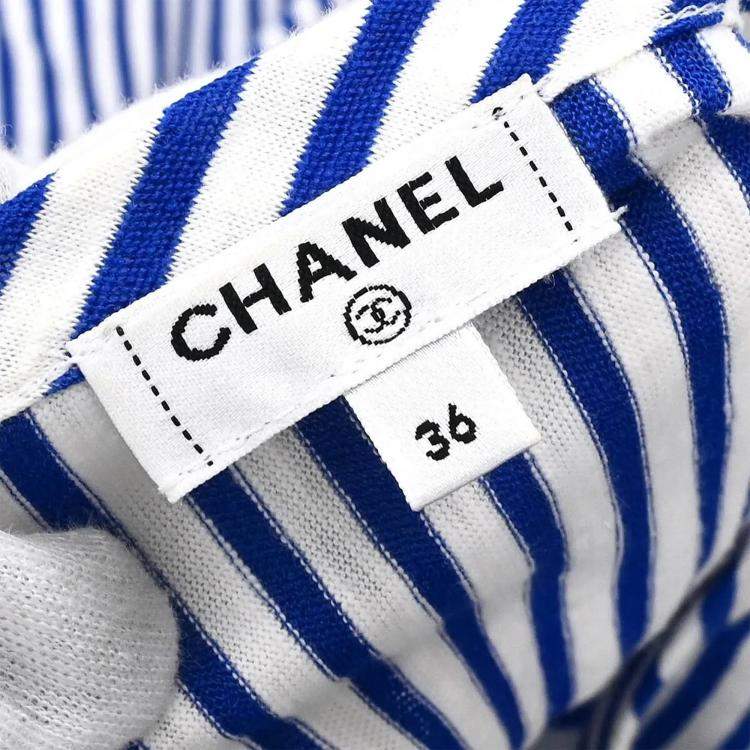 Pre Owned Chanel Blue Cotton Short Sleeve Top Women Size 36
