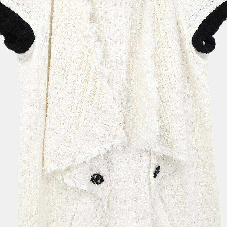 مملوكة مسبقًا Chanel White/Black Cotton Short Sleeve Dress Women Size 38