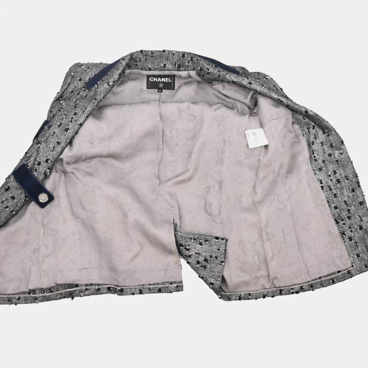 Pre Owned Chanel Single Breasted Jacket Gray FR 38