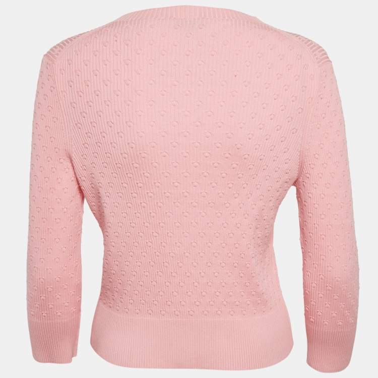 مملوكة مسبقًا Chanel Pink Rib Knit La Pause Pearl Cardigan M