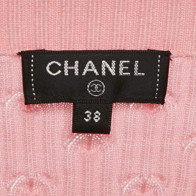 مملوكة مسبقًا Chanel Pink Rib Knit La Pause Pearl Cardigan M