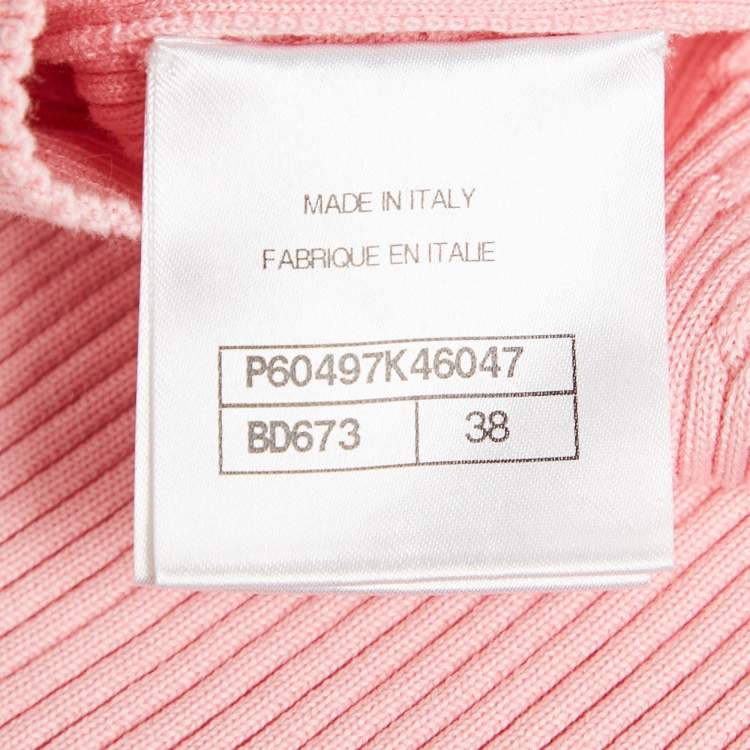 مملوكة مسبقًا Chanel Pink Rib Knit La Pause Pearl Cardigan M