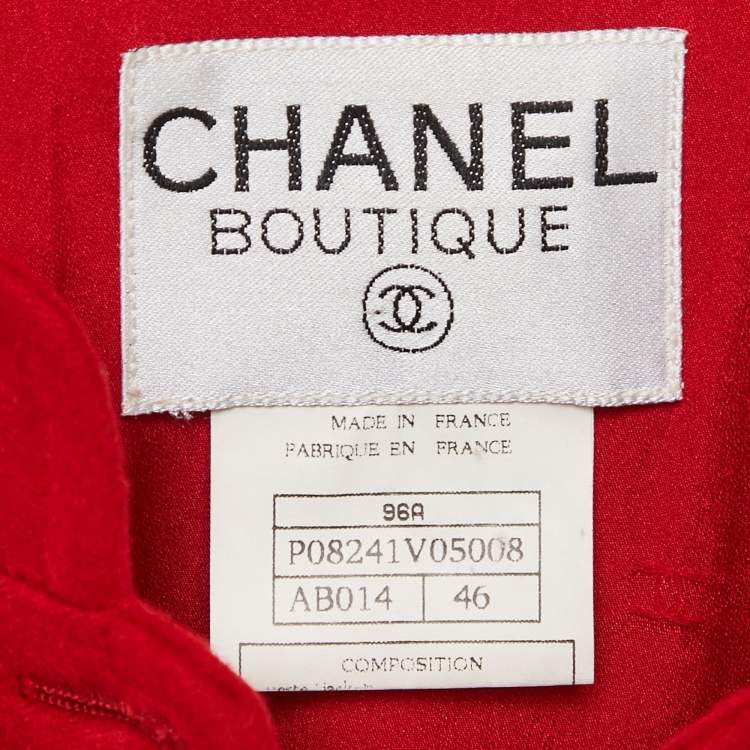 Pre Owned Chanel Vintage Red Cashmere Felt Front Jacket XL