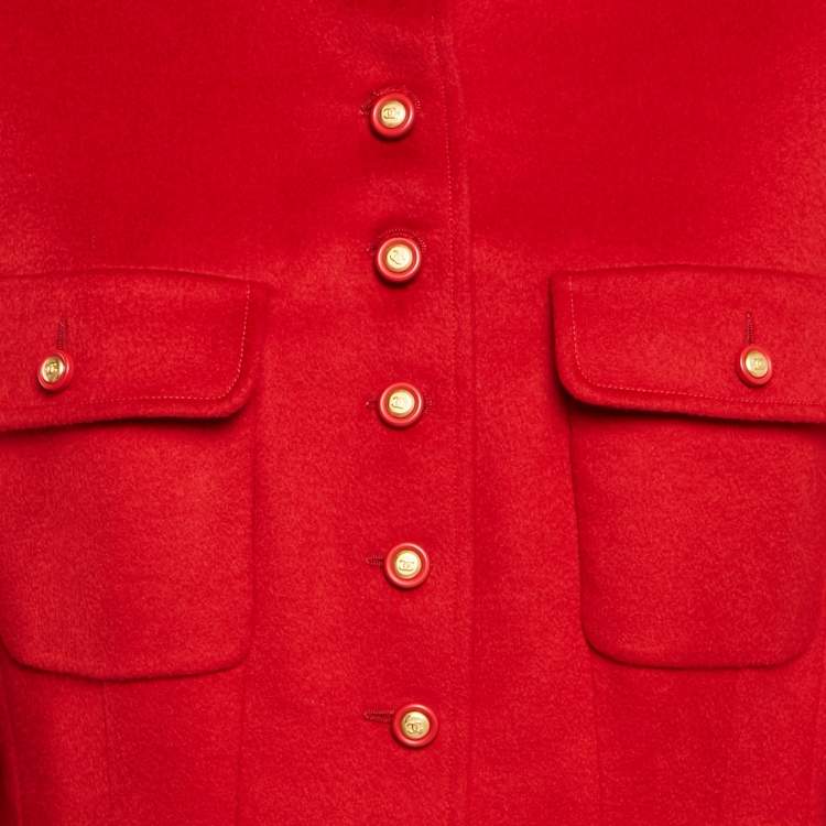 Pre Owned Chanel Vintage Red Cashmere Felt Front Jacket XL