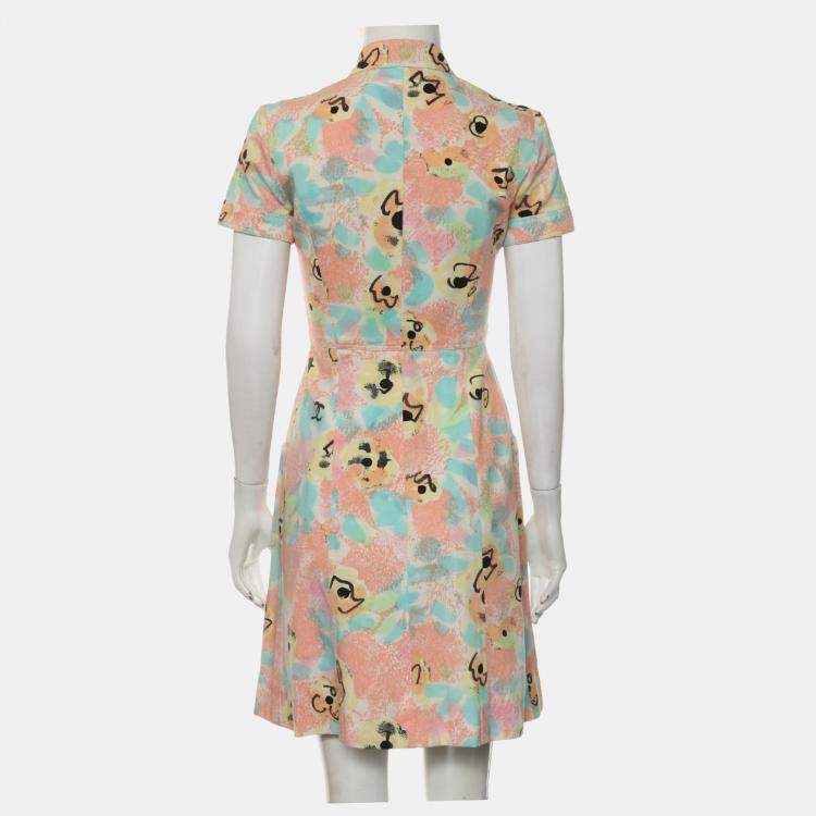 Pre Owned Chanel Floral Button Up Multicolor Dress Size S