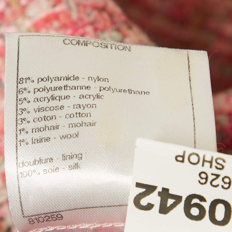 Pre Owned Chanel Pink Tweed Button Front Jacket L