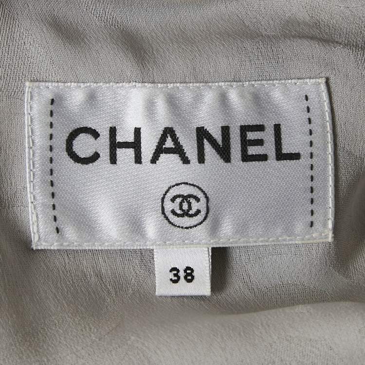 Pre Owned Chanel Grey Monogram Denim Sequin Embellished Shift Dress M