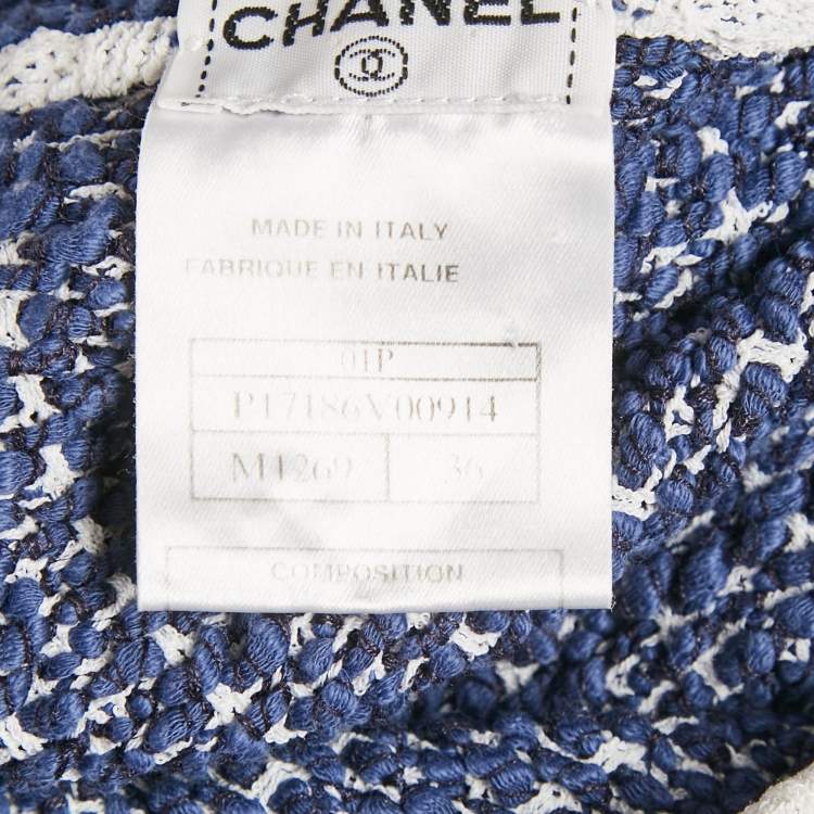 Pre Owned Chanel Blue Crochet Knit Long Sleeve Top S