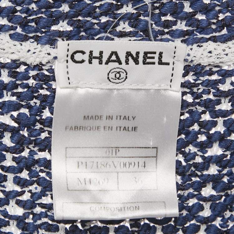 Pre Owned Chanel Blue Crochet Knit Long Sleeve Top S