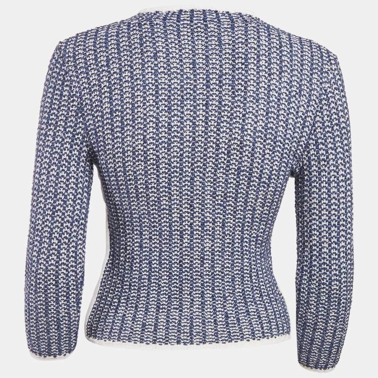 Pre Owned Chanel Blue Crochet Knit Long Sleeve Top S