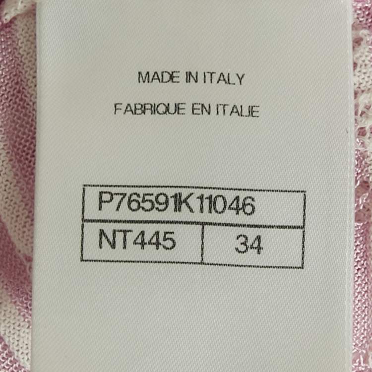 Pre Owned Chanel Pink Stripe Patterned Knit Button Front Cardigan S