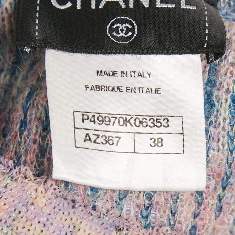 Pre Owned Chanel Multicolor Wool Blend Knit Sequin Detail Belted Mini Dress M