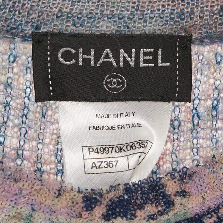 Pre Owned Chanel Multicolor Wool Blend Knit Sequin Detail Belted Mini Dress M