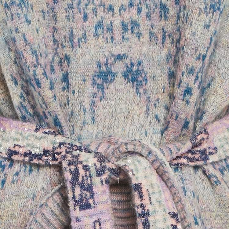 Pre Owned Chanel Multicolor Wool Blend Knit Sequin Detail Belted Mini Dress M