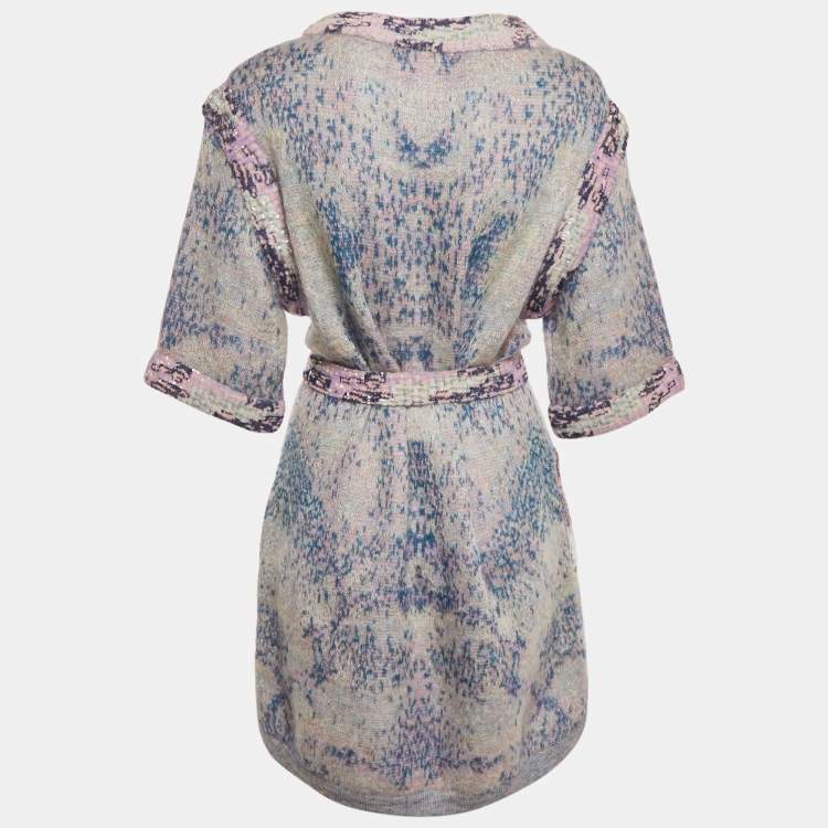 Pre Owned Chanel Multicolor Wool Blend Knit Sequin Detail Belted Mini Dress M