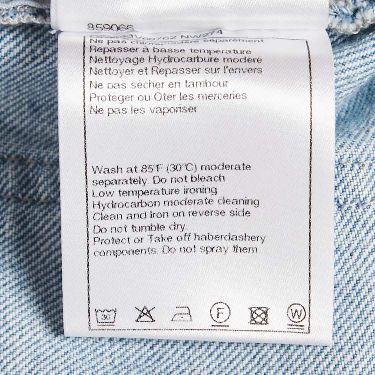 Pre Owned Chanel Blue Floral Floral Cut-Work Denim Straight Leg High Rise Jeans Waist 24" S