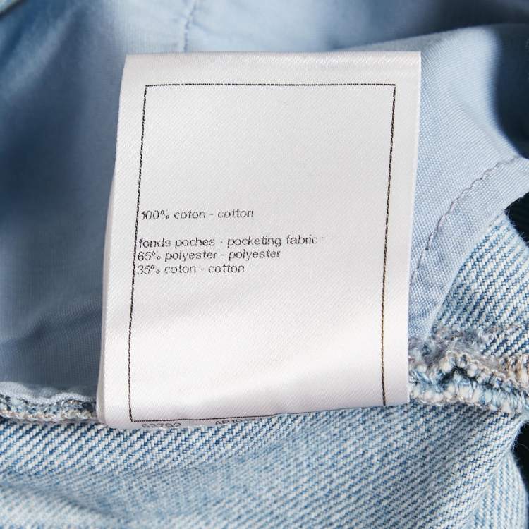 Pre Owned Chanel Blue Floral Floral Cut-Work Denim Straight Leg High Rise Jeans Waist 24" S