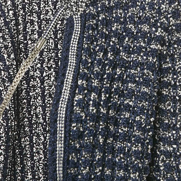 Pre Owned Chanel Navy Blue Crochet Knit Neck Chain Detail Cardigan S