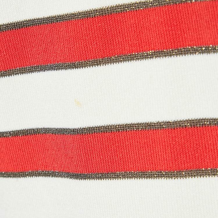 Pre Owned Chanel Navy Blue/Red Printed Silk and Knit Top M