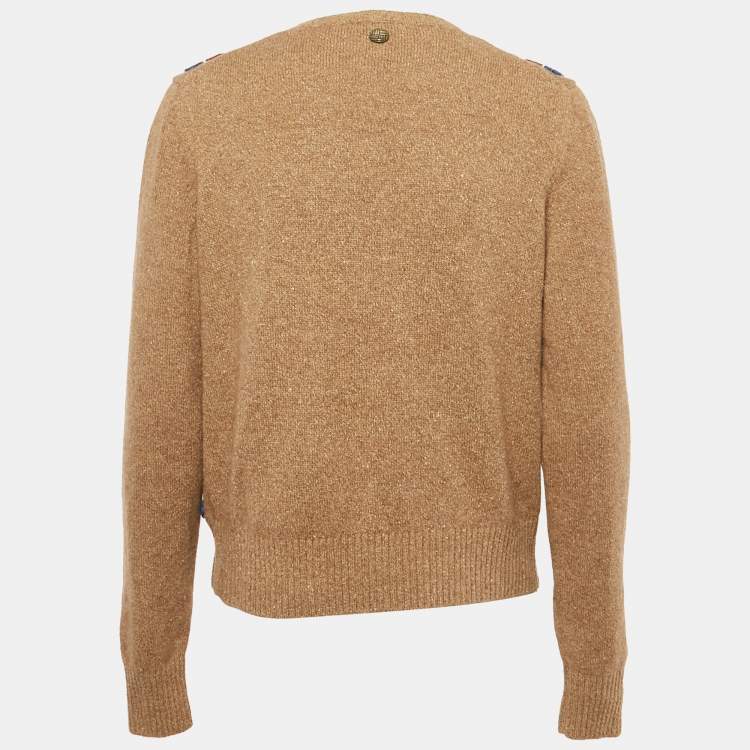 Pre Owned Chanel Brown Wool/Cashmere Floral Long Sleeve Sweater M