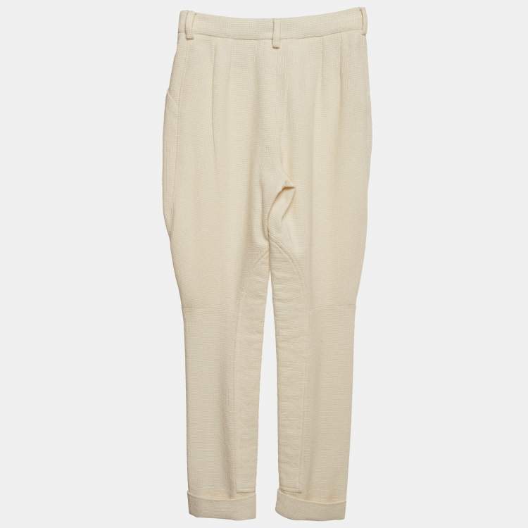 Pre Owned Chanel Cream Boucle Skiny Trousers S