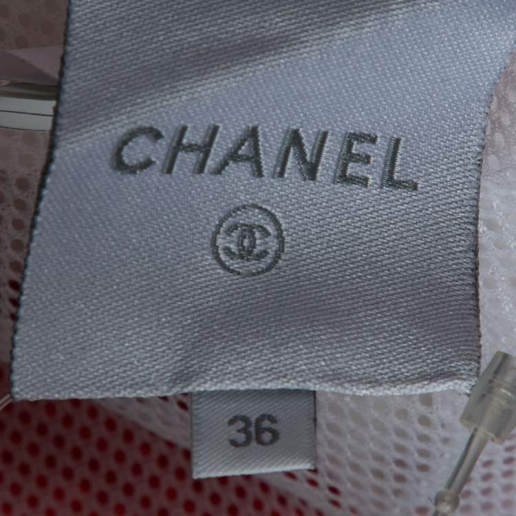 Pre Owned Chanel White Terry & Red Sequin Embbellished Zip Front Jacket S